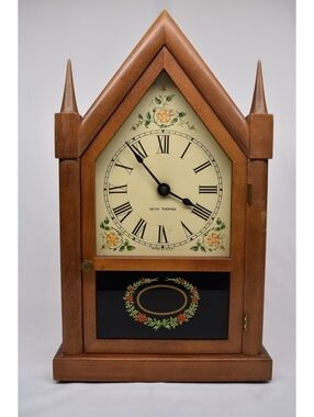 Seth Thomas Vintage Wooden Steeple Mantle Clock Electric w/ spring Chime